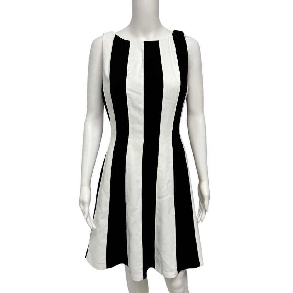 Anne Klein women's A line dress striped black white sleeveless size 8